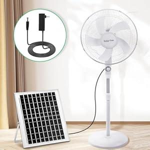 Blosssound 16 Inch Portable Solar Floor Fan Rechargeable Oscillating Standing Pedestal Fan with Solar Panel, 12000mah Battery, Two Charging Methods, 3 Speeds for Home Office Outdoor (Black)