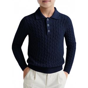 Haloumoning Boys Cable Knit Polo Shirt Kids Long Sleeve Sweater Fall Fashion Clothes 5-14 Years (11-12 Years, Navy Blue)
