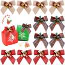 JOHOUSE 24PCS Christmas Bows with Jingle Bells, Christmas Red Green Plaid Tree Bows for Xmas Garland Tree, Crafts, Wreath Xmas Hanging Ornaments Gift Packaging Decor, 3.1 * 3.1 inch