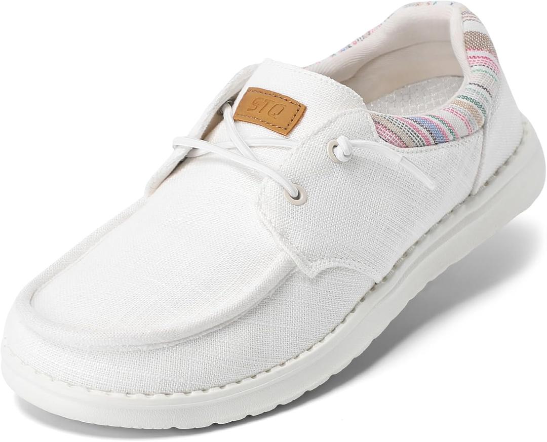 STQ Women's Lace up LoafersOrthopedic Comfotable Ultralight Boat Casual Shoes with Arth Support (9.5, White)