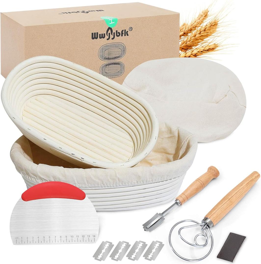 Banneton Bread Proofing Basket, Sourdough Bread Baking Supplies, Oval Rattan Rising Proofing Baskets Bowls Set of 2, Artisan Sourdough Bread Gifts for Home Bakers