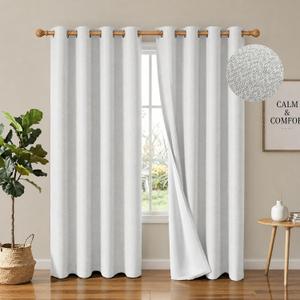 2 Panels 100% Blackout Linen-Textured Curtains, Thick Thermal Insulated Grommet Drapes with Subtle Herringbone Weave, Luxury Decor for Bedroom/Living Room, 54 x 84 Inches, PurWhite