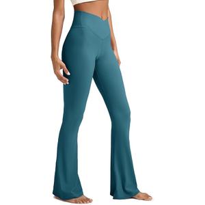 ESOFT Women's Crossover Flare Leggings, High Waisted Wide Leg Flared Yoga Pants Ocean Blue, M