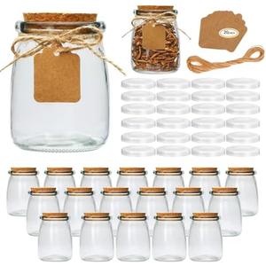 Brajttt Mini Yogurt Jars 16 Pack, 7 oz Glass Favor Jars with Cork Lids, Pudding Containers with Lids, Mason Jar Wedding Favors Honey Pot with Label Tags and String