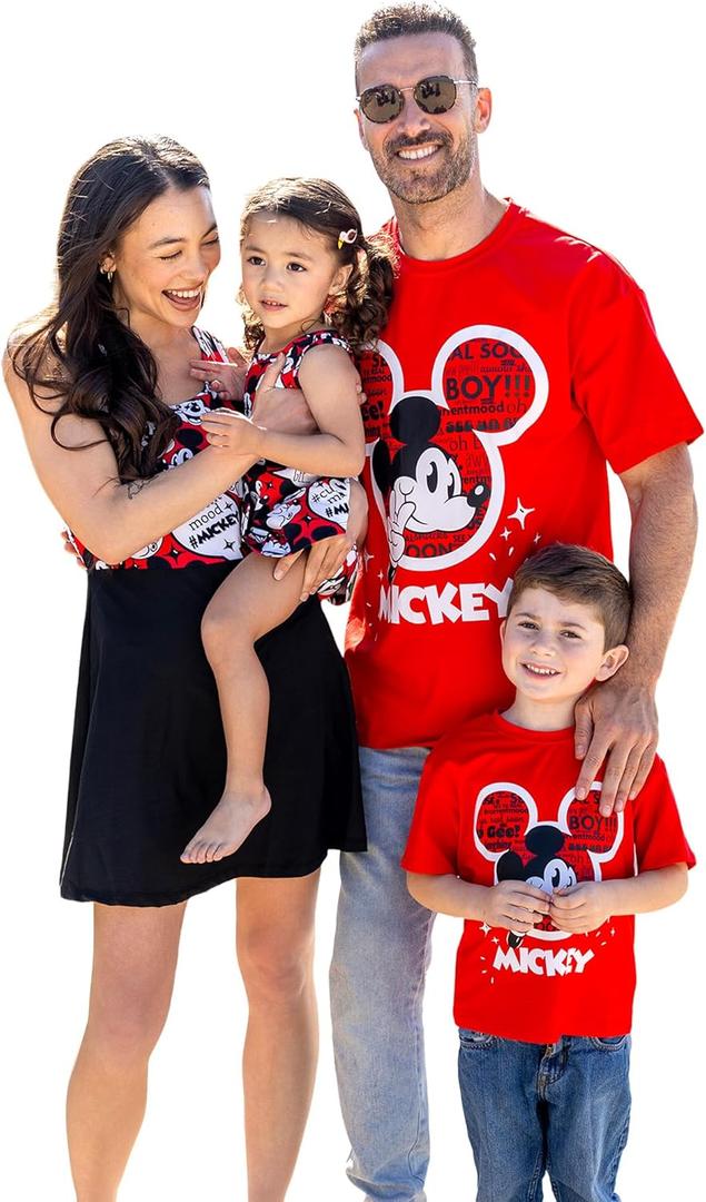 Disney Mickey and Friends Family Matching Outfits Sleeveless Dress and Short Sleeve Shirts for Mommy and Me (XL)
