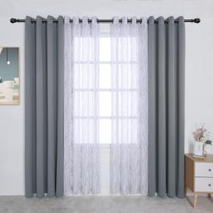 BONZER Mix and Match Curtains - 2 Pieces Branch Print Sheer Curtains and 2 Pieces Blackout Curtains for Bedroom Living Room Grommet Window Drapes, 54x84 Inch/Panel, Light Grey, Set of 4 Panels