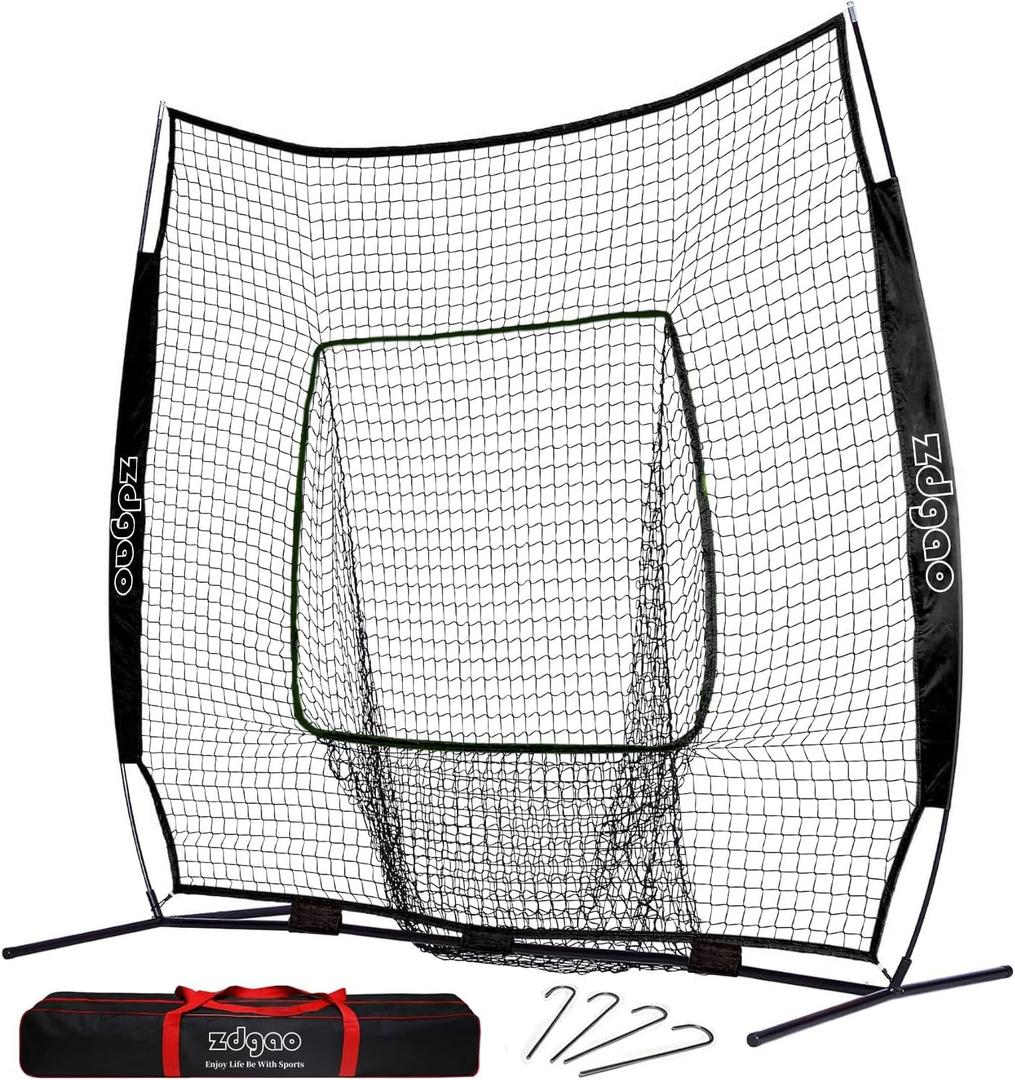 77ft Baseball Softball Practice Net- Portable Baseball Net for Batting, Hitting, Pitching Come with Carry Bag, Training for Players of Any Skill Level - Easy Setup (7FTx7FT, Black)