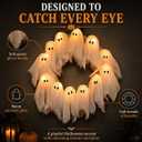 LED Light Up Halloween Ghost Wreath for Front Door, Cute Spooky Party Decor