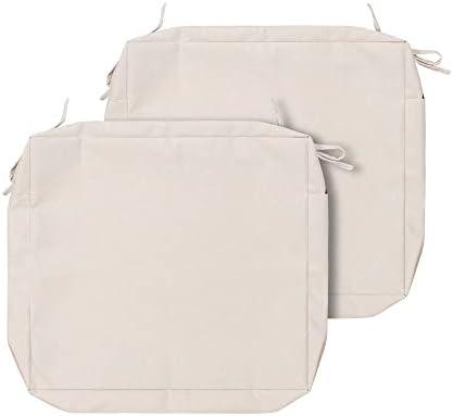 Magpie Fabrics Indoor Outdoor Patio Replacement Cushion Cover with Ties 2 Pack, Loveseat Chair Couch Slipcover Water Repellent UV Resistant Decor for Home Garden(Recycled Cream White, 20x18x4 Inch)