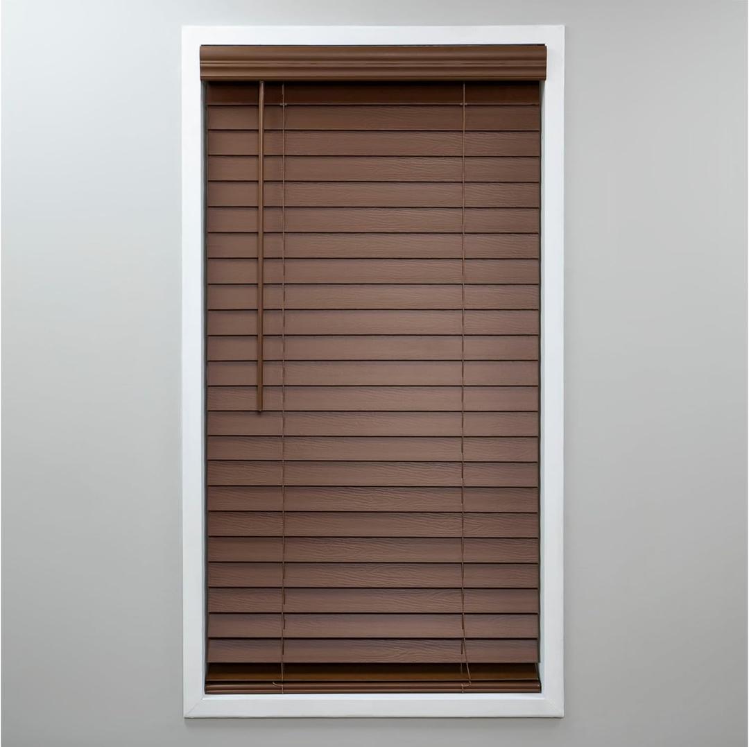 Eclipse 2in. Faux Wood Blinds, 29"W x 48"L in Dark Oak - Cordless Window Blinds, Certified Safe for Children & Pets, Light Filtering, Wand Tilt and Smooth Easy Operation, Window Shades for Home