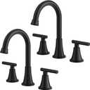 Bathroom Faucets for Sink 3 Hole, Hurran Matte Black Bathroom Sink Faucet with Pop-up Drain and Supply Lines, Stainless Steel Lead-Free Widespread Faucet for Vanity RV Farmhouse, 2 Pack