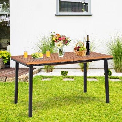 Patiojoy Outdoor Acacia Table Dining Table W/2’’ Of Hole Slatted Wood Surface For Indoors & Outdoors