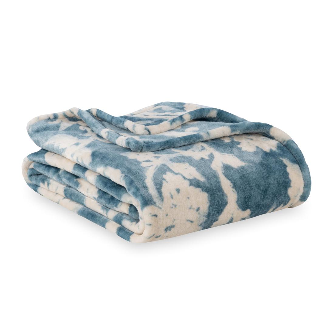 Berkshire Blanket-Classic Heavyweight Soft Printed VelvetLoft® Plush Blanket, Full/Queen Size Soft Fuzzy Warm Blanket for Couch Sofa Bed, Floral Blue, 90in x 90in
