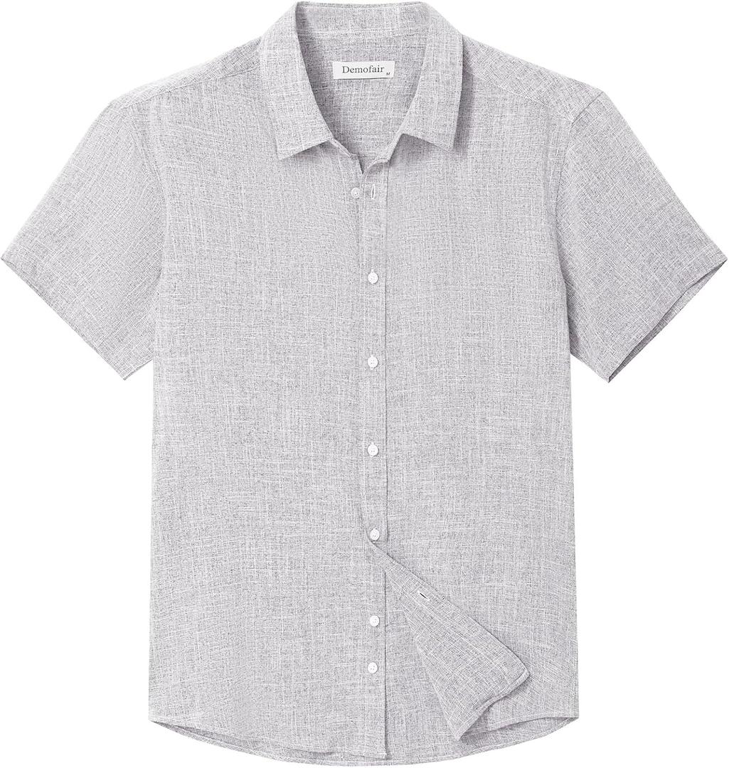 Men's Short Sleeve Button Down Shirt Cuban Collar Anti-Wrinkle Shirt Casual Summer Beach Shirt (L)