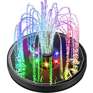 Solar Fountain Glass Panel with 2200 mah Battery, 3.5W Floating Solar Water Fountain with 4 Fixed Rods, Solar Fountain Pump for Bird Bath, Garden, Pond, Pool, Outdoor-Colorful Lights