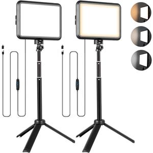 NiceVeedi LED Photography Lighting Kit, 2-Pack 8 Portable Video Light with Adjustable Tripod Stand, 2800K-6500K Dimmable Softlight Studio Light for Zoom, Game Streaming, YouTube