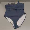 ANRABESS Women High Waisted Bikini Sets Color Block Summer Beach Vacation 2 Piece Bathing Suit Tummy Control Ribbed Swimsuit (Large, Grey Blue)