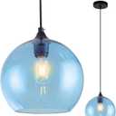 Blue Glass Pendant Lights Kitchen Island Lighting Globe Pendant Light Fixtures Modern Pendant Lighting for Kitchen Island Bedroom Living Dining Room Light Fixture,7.8inch