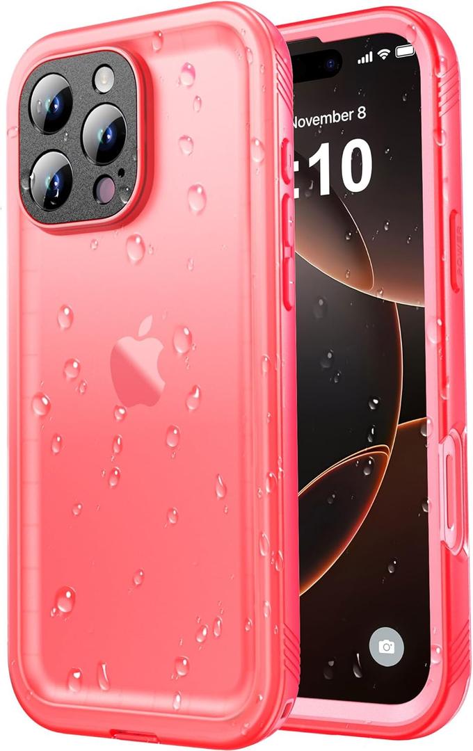 SPORTLINK Waterproof Case for iPhone 16 Pro Max, Shockproof Dustproof Built-in Screen Protector, Full Body Sealed Heavy Duty Protective Cover for iPhone 16 Pro Max 6.9" Pink