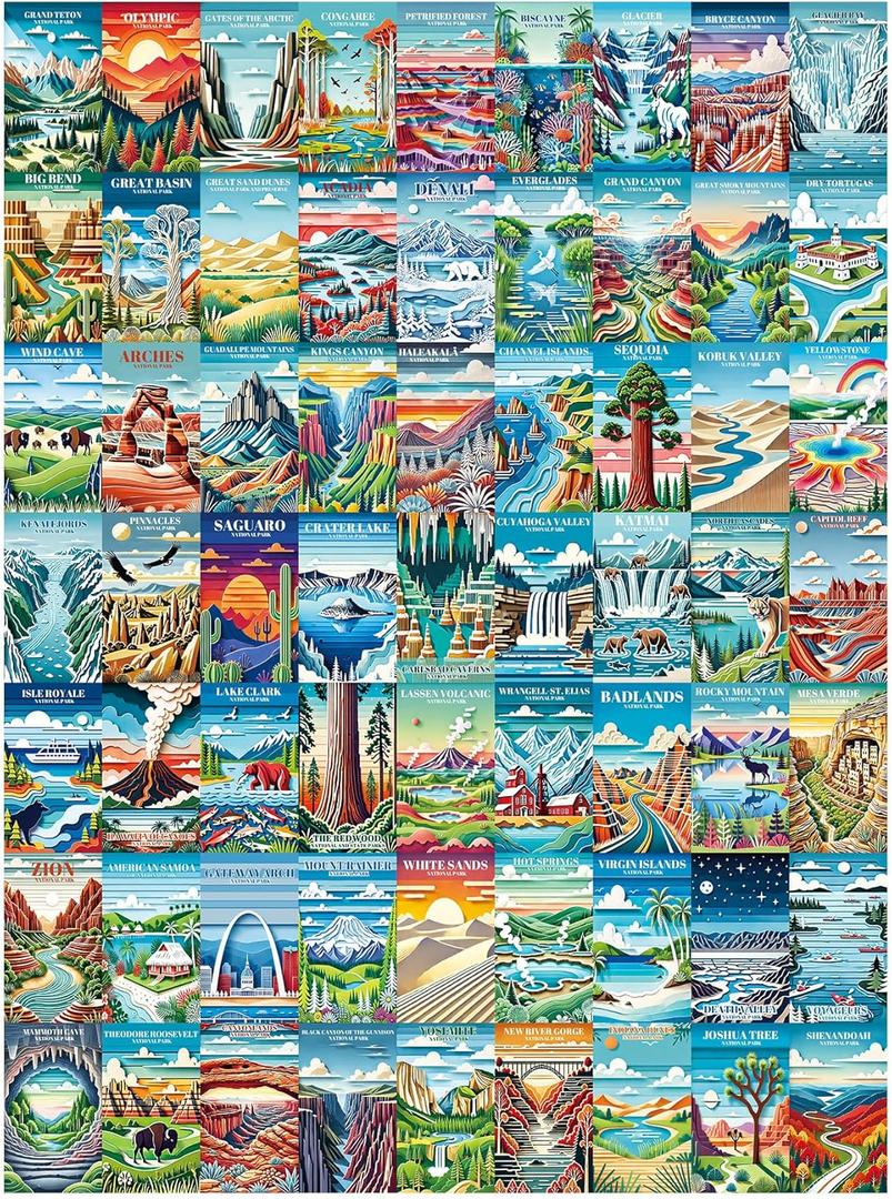 ALL4JIG National Park Paper Cuttings Style Fun Jigsaw Puzzles for Adults and Kids, 1000 Pieces, Christmas Secret Santa Gift, White Elephant Gift, Number Partitioned for Easy Solving