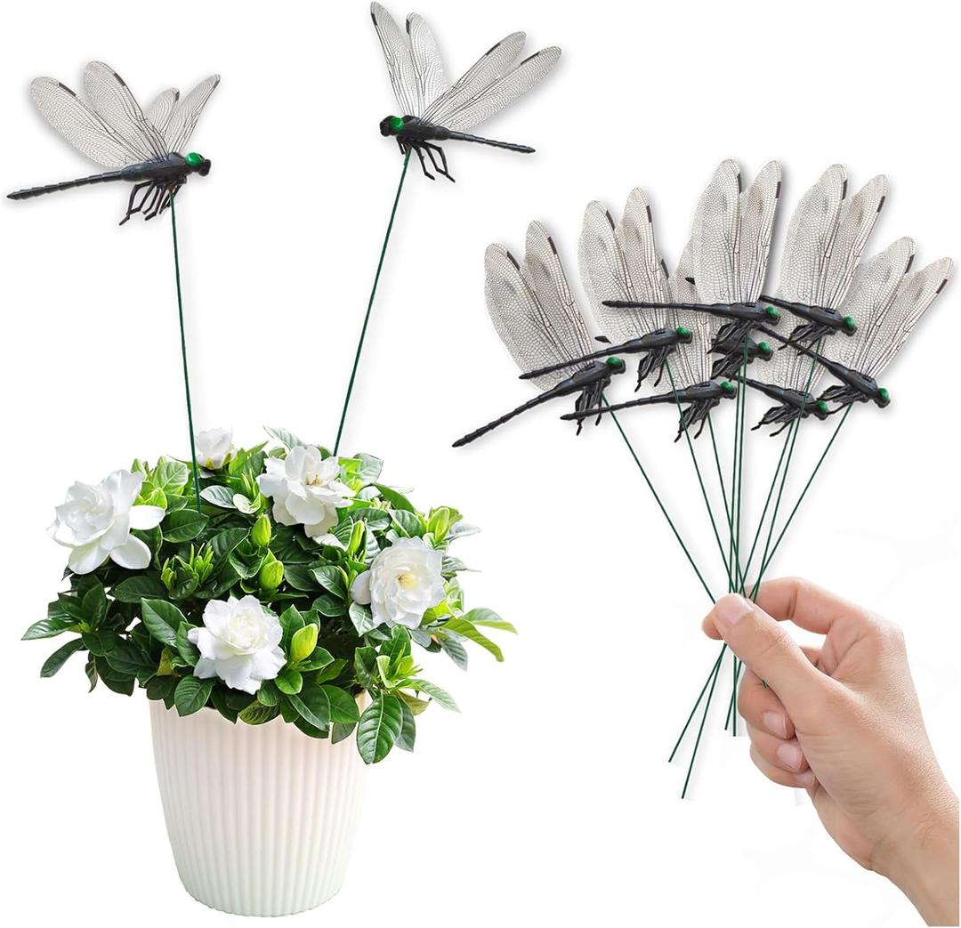 2 x 10 Pcs Dragonfly Decorative Stakes, Lifelike 3D PVC Big Dragonflies Decor