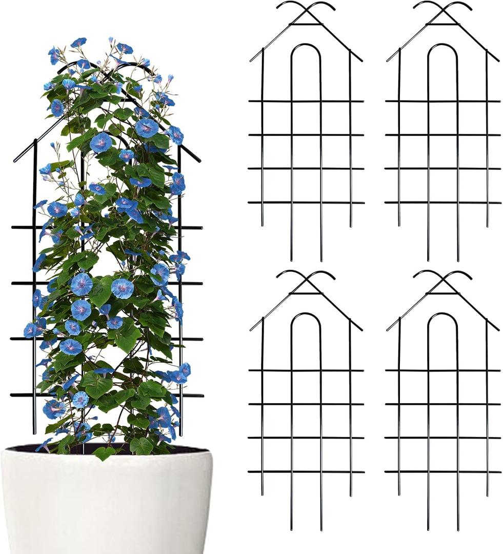 ARIFARO 40'' Metal Garden Trellis Indoor/Outdoor Sturdy Plant Trellis for Potted Plants,House Plants, Climbing Vines, Pack of 4, Black (40 inch)