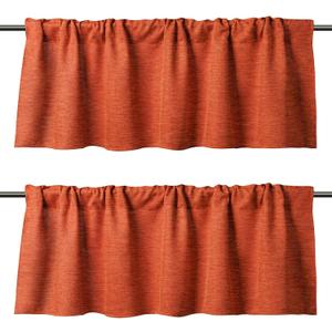 WOSIBO 2 Pack Blackout Window Valance Burlap Tan Rod Pocket Farmhouse Style Window Treatment Decor Curtains for Kitchen Bathroom Living Room 16" x 56" (Orange)