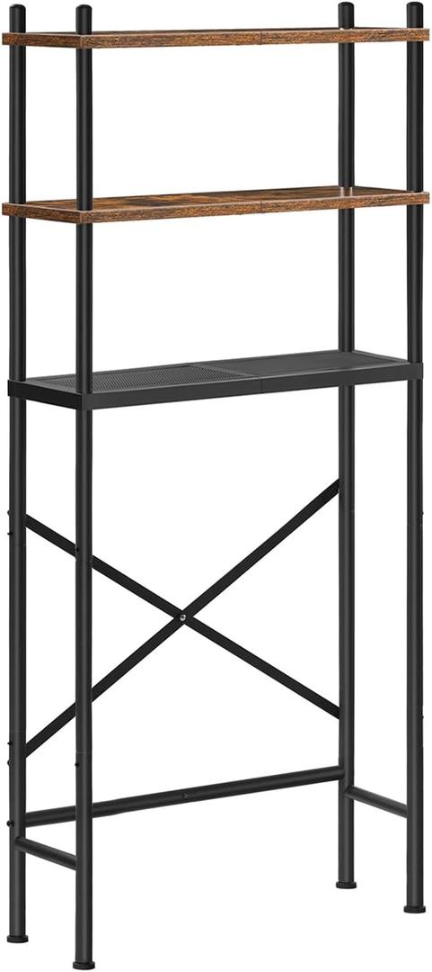 HOOBRO Over the Toilet Storage, 3-Tier Over Toilet Bathroom Organizer, Freestanding Above Toilet Shelf with Adjustable Feet, Space Saving, Easy Assembly, Rustic Brown and Black BF63TS01, 25"L x 8.7"W x 62.6"H