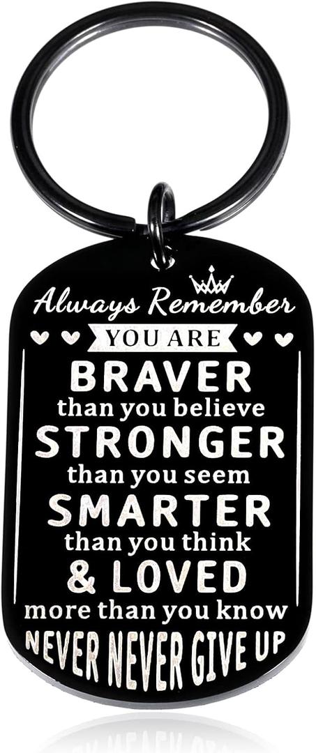 2 x Valentines Day Gifts for Him Her Black Keychain for Women Men Teens Girls Boys Inspirational Christmas Gifts for Son Daughter Gifts from Mom Birthday Graduation Anniversary Presents for Friends