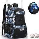 Baseball Bag for Youth and Adult, Softball Backpack 40L Large Capacity, Bat Backpack with Shoes Compartment and Hidden Helmet Holder (Blue Camo)