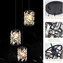 Black Crystal Pendant Lights Kitchen Island, Adjustable Hanging Chandelier with Ambient Lighting, E12 Base, Plated Modern Farmhouse Fixture for Dining Room, Bedroom, Living Room