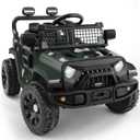 ELEMARA Ride On Car, Bluetooth Ride on Toys for Toddlers, 12V Kids Battery Powered Vehicles w/Remote, 3.5 mph Motorized Off-Road Truck, Electric Car for Kids w/3 Speeds,LED Lights- Olive, Large