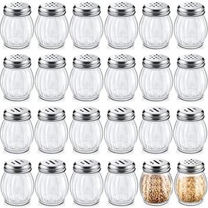 Hotop 19 Pcs Cheese Parmesan Shaker with Perforated Top, 6 Ounce Glass Spices Shaker with Slotted Stainless Steel Top Retro Swirl Style Jar Dispensers for Pepper Sugar Spice Home Kitchen(Modern Style)