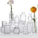Glass Bud Vases Set of 12, Vintage Textured Clear Glass Vases, Assorted Shapes Small Flower Vases for Centerpieces, Wedding Decor, Home Table Decor, Single Flowers, Office & Gift