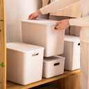 Plastic Storage Bins with lids,Storage Baskets,Container with handle,Storage Organizer Bins for Shelves,Office,Bedrooms,Closets, Cabinets(Grey4XL)