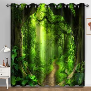 Aimego Forest Blackout Curtains Mystic Green Forest Nature Scenery Decor for Bedroom Living Room Window Drapes Grommet Top Room Darkening Curtains 2 Panel Set, 52"X63"