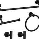 5-Pieces Matte Black Bathroom Accessories Set, Stainless Steel Bathroom Hardware Set, Bath Towel Bar Set, Towel Racks for Bathroom Wall Mounted.