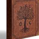 Ovesmusl Leather D Ring Binder Fits 8.5"x11" Letter Size Paper, 2 Inch D Ring Binders Holds 550 Sheets, Notepad Paper Cover Loose Leaf Organizer with Inner Pockets, Brown Tree