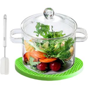 2L Clear Simmer Potpourri Pot with Lid 67OZ Glass Saucepan with Cover Glass Pots Set for Cooking On Stove Handmade Glass Cookware Set Cooktop Safe for Milk,Pasta Noodle, Soup (2.1 Quarts)