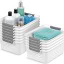 IRIS USA Plastic Storage Baskets, 12-Pack, Made in USA, Shelf Baskets Small Baskets Organizing Bins For Pantry Countertops Closet Shelves Office, Muti-Purpose, Nestable, Easy Carry, White