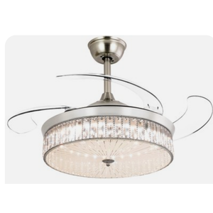Ohniyou 42" Retractable Ceiling Fan with Light and Remote, Crystal Chandelier Ceiling Fan for Bedroom Living Room Indoor 