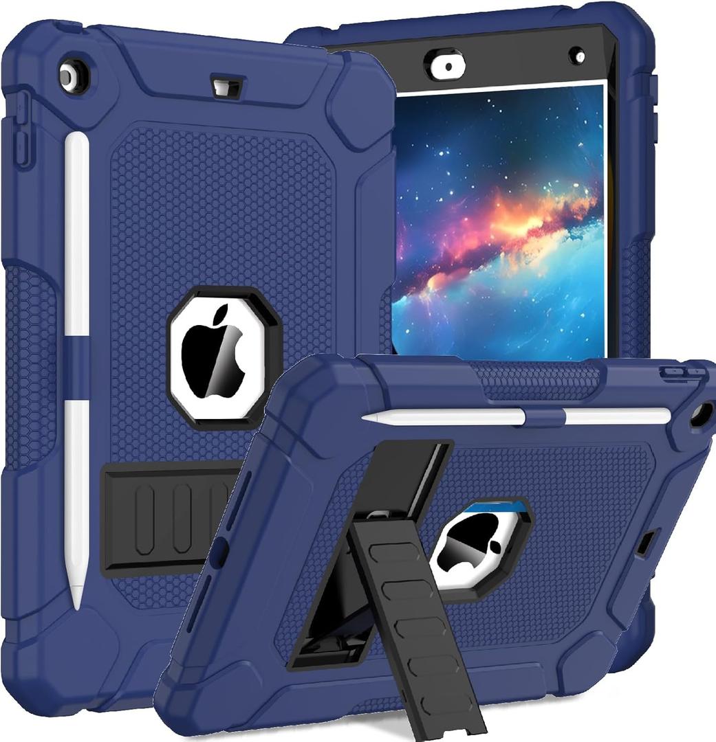 BMOUO Case for iPad 9th 8th 7th Generation (10.2 inch, 2021/2020/2019), Shockproof Protective iPad 10.2 Case with Built-in Stand/Pencil Holder, Navy Blue