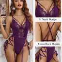 Avidlove Lingerie for Women Lace Lingerie Sets with Garter Belts One Piece Bodysuit Teddy No Stockings S-XXL (Purple, L)