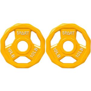 SPART Color Coded Weight Plate 2-Inch Cast Iron Tri-Grip Plate for Barbell,Solid Cast Iron Olympic Weight Plates for Strength Training, Weightlifting, Crossfit, 2.5/5/10/15/25/35/45LB, Single/Pair/Set (10LB-PAIR)