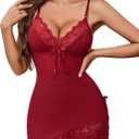Avidlove Night Gowns for Women Babydoll Lingerie Dress Lace Trim Sleepwear Chemise Nightgowns Side Split Nighty (X-Small, Wine Red)