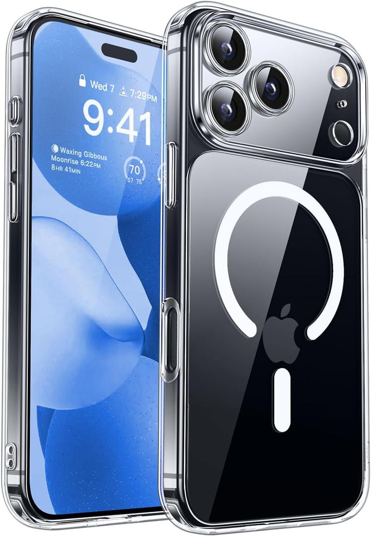 CANSHN Magnetic Compatible with iPhone 17 Pro Max Case Clear, Upgraded [Full Camera Protection] [Compatible with Magsafe] Non-Yellowing Protective Shockproof Bumper Phone Cover 6.9 Inch - Clear