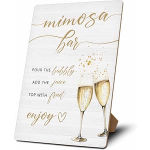 Mimosa Bar Sign, Mimosa Bar Supplies, Champagne Brunch Decor, Wooden Tabletop Sign With Stand, Mimosa Bar Decor For Bridal Shower Baby Shower Wedding Birthday Christmas Party, 04