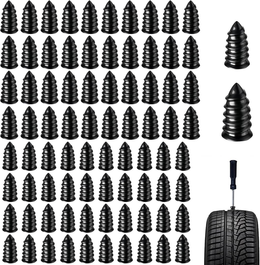 80 Pcs Tire Plugs Screw Type, Screw in Tire Plugs, Flat Tire Screw Plugs, Screw Type Tire Plug Kit with Screwdriver, Quick Puncture Repair Tools for Cars and Motorcycles