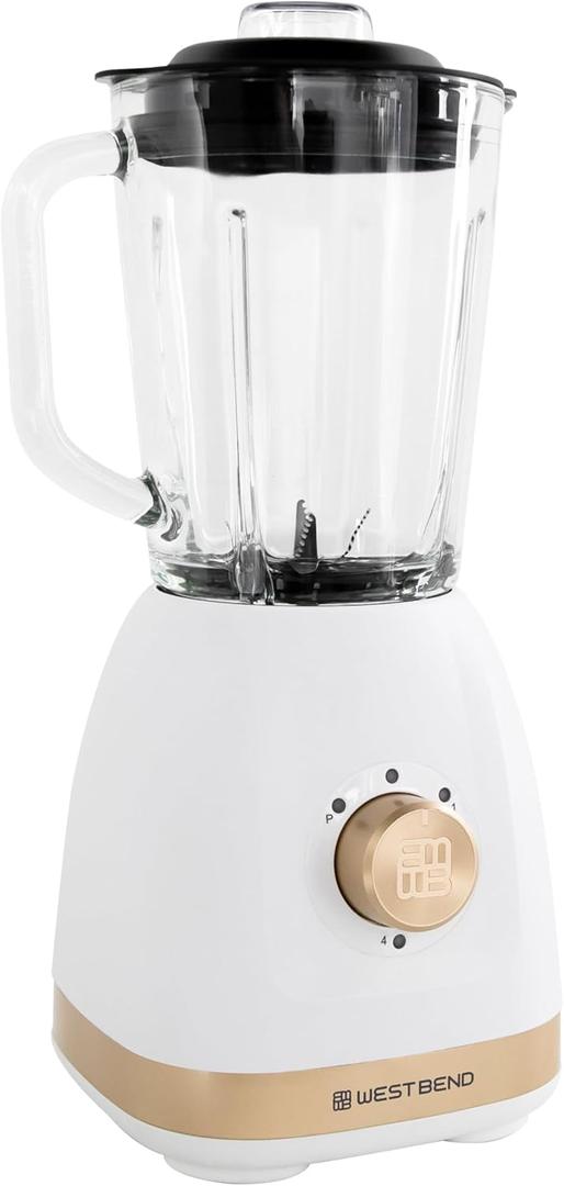 West Bend Timeless 5 Speed Multi-Function Blender, 48 oz Glass Jar, with Travel Cup