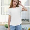 ZDC Girls Short Sleeve T Shirts Kids Summer Textured Tops Crewneck Casual Tee 5-14 Years